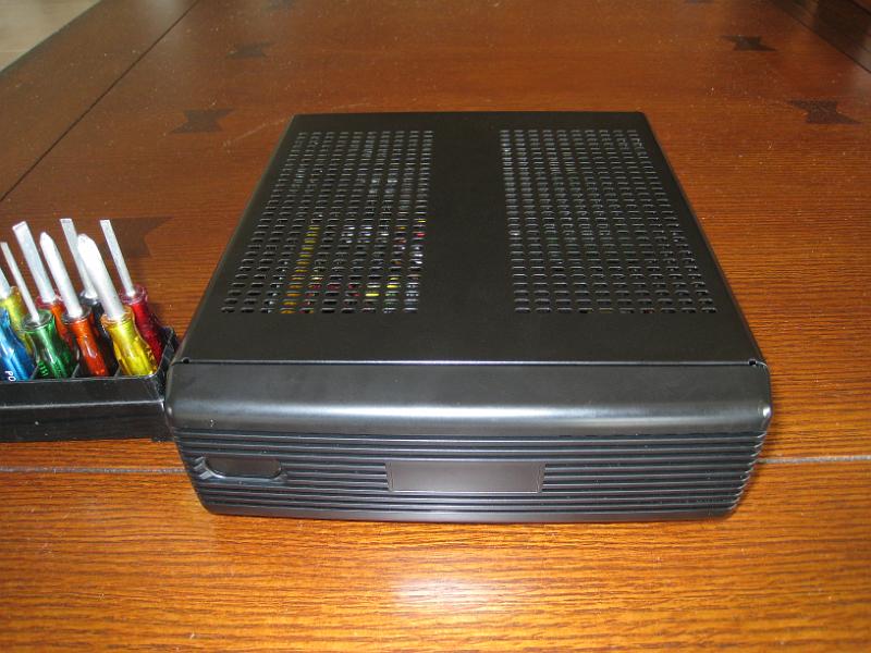 IMG_3679.JPG - Mini-ITX computer for embedded IRLP project.  Intel Atom dual-core CPU, 2GB ram, 250GB 2.5" SATA drive.  O/S is Linux, Ubuntu 8.04 LTS server.